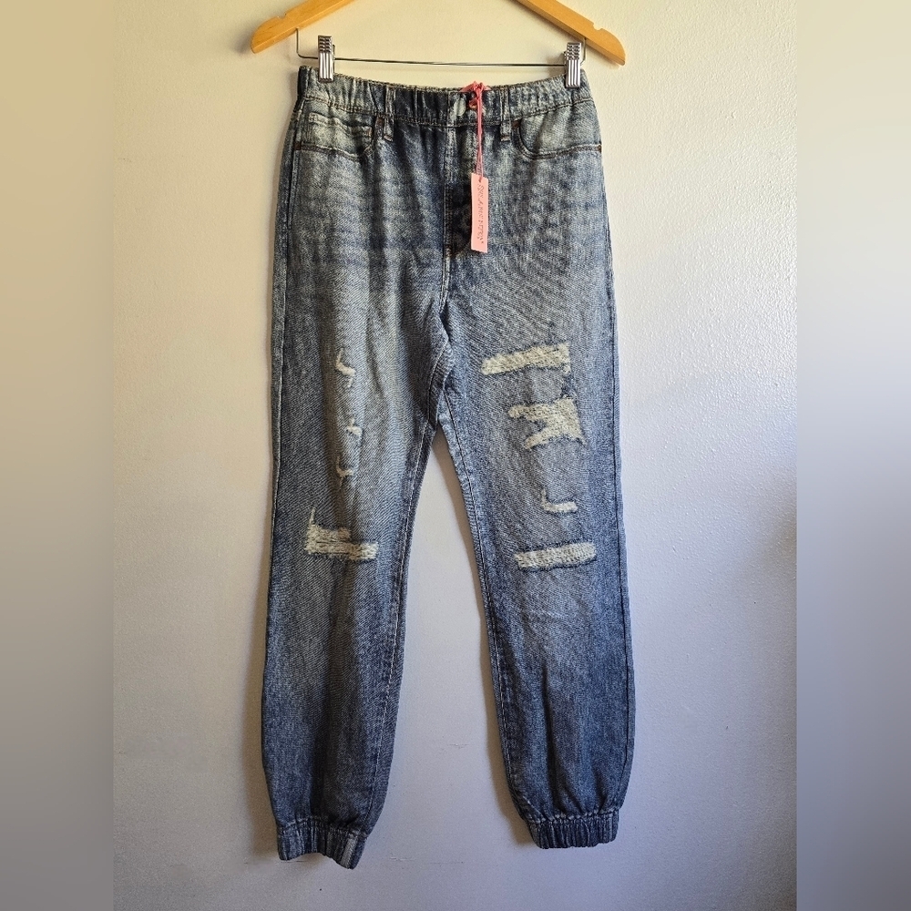 BLANK NYC, Girls' Yes Please Printed Jogger Pants, Faux Distressed Blue, Size XL - Picture 4 of 9